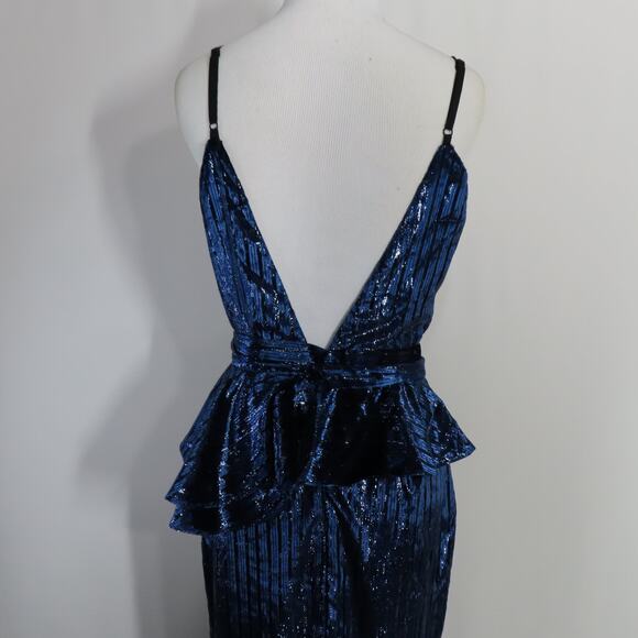 Yumi Kim Midnight Winkle Blue Metallic Striped Velvet Dynasty Dress Size Small - Picture 5 of 9